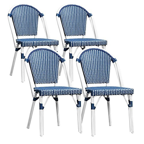 PURPLE LEAF French Bistro Dining Chairs Set of 4, White Finish, Deep Blue | Amazon (US)