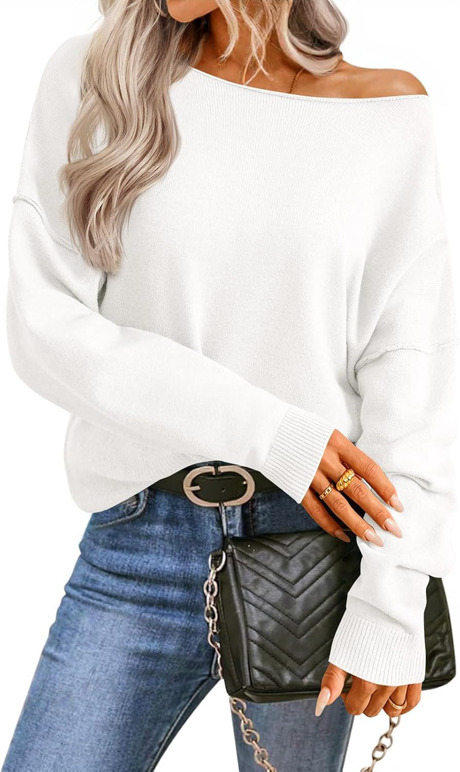Saodimallsu Womens Fall Off The Shoulder Sweater Pullovers | Amazon (US)