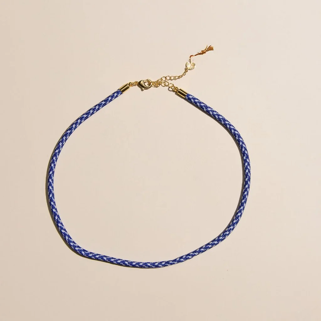 Royal Blue & White Minimalist Cord Necklace | Nickel and Suede