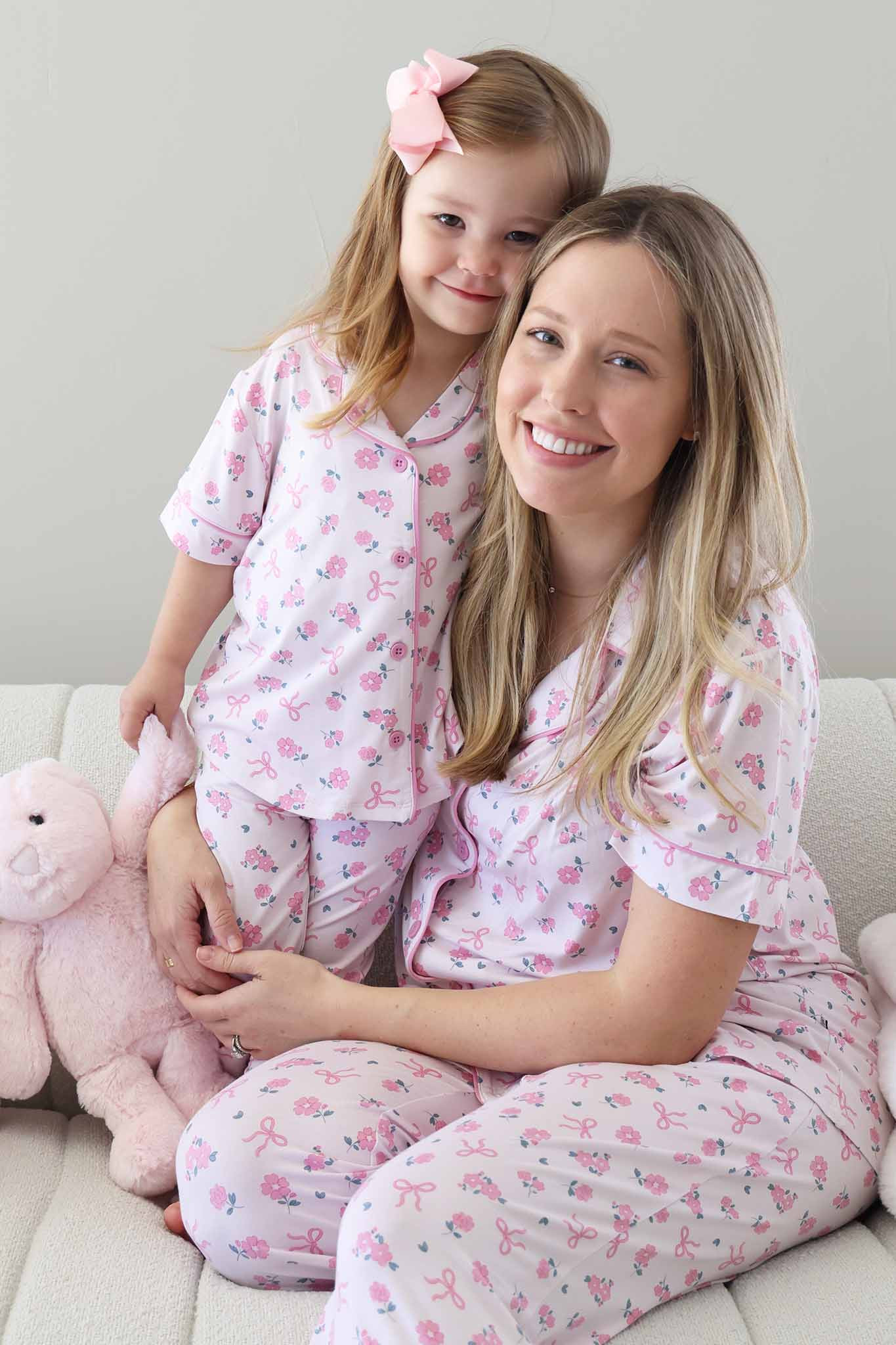 Women's Two Piece Flare Lounge Set | Ribbon & Roses Pink | Caden Lane