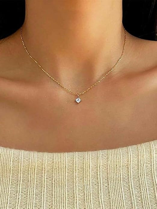 Golden Rhombus Zircon Necklace Single Rhinestone Adjustable Necklace Trendy Accessories Creative ... | Amazon (US)