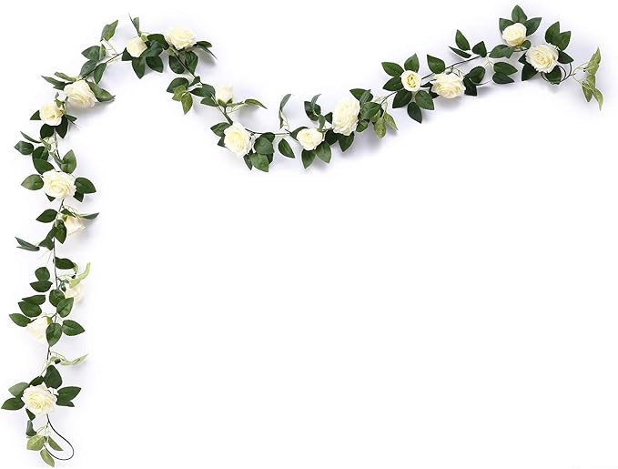 MEHELANY Artificial Rose Vine Flowers with Green Leaves 7.5ft Fake Silk Rose Hanging Vine Flowers... | Amazon (US)