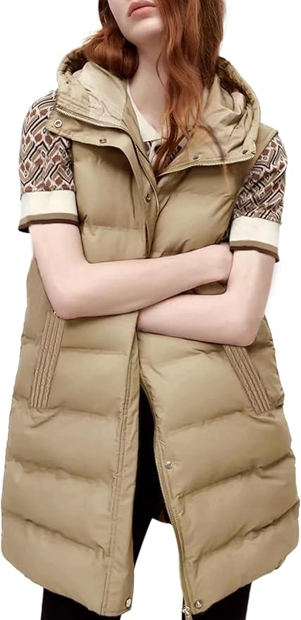 Tanming Women's Long Puffer Vest Casual Sleeveless Puffy Jacket with Removable Hood | Amazon (US)