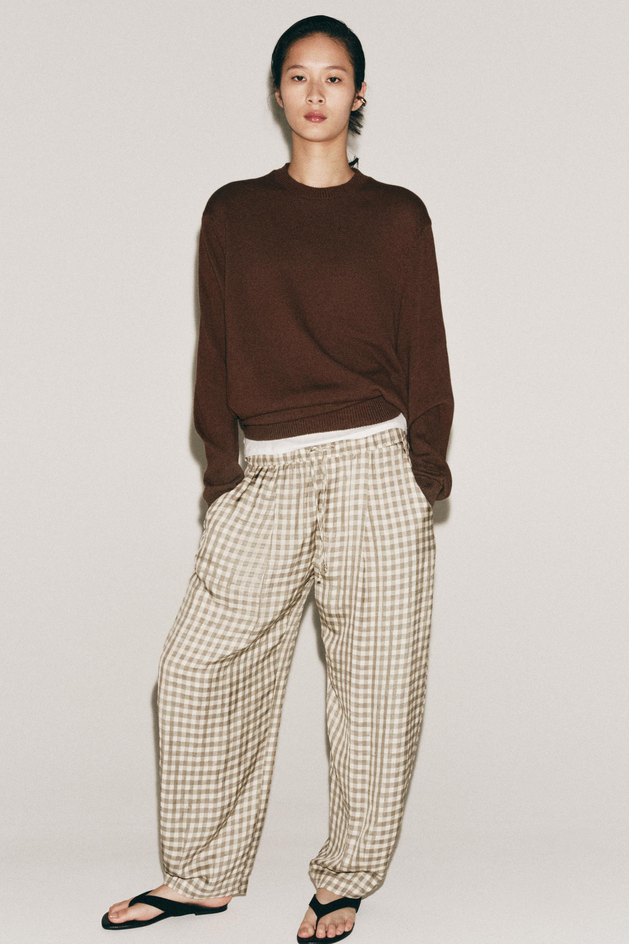 ZW COLLECTION FLOWING CHECK TROUSERS | Zara AU