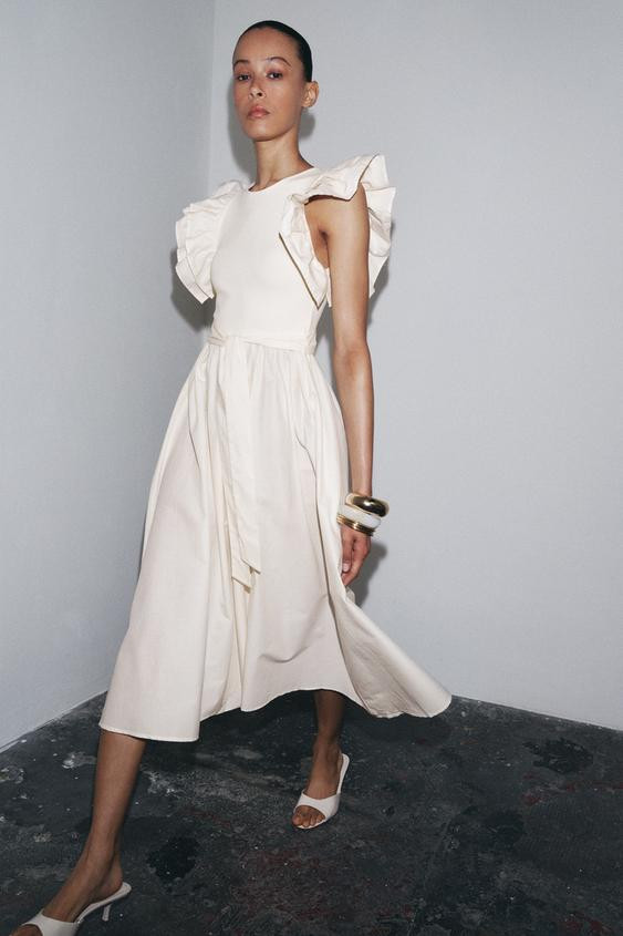 BELTED RUFFLE MIXED DRESS | Zara US