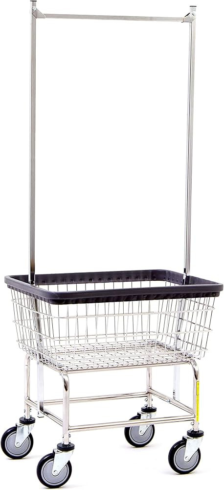 R&B Wire™ 100E58 Heavy Duty Wire Laundry Cart with Double Pole Rack, 2.5 Bushel, Chrome, Made i... | Amazon (US)
