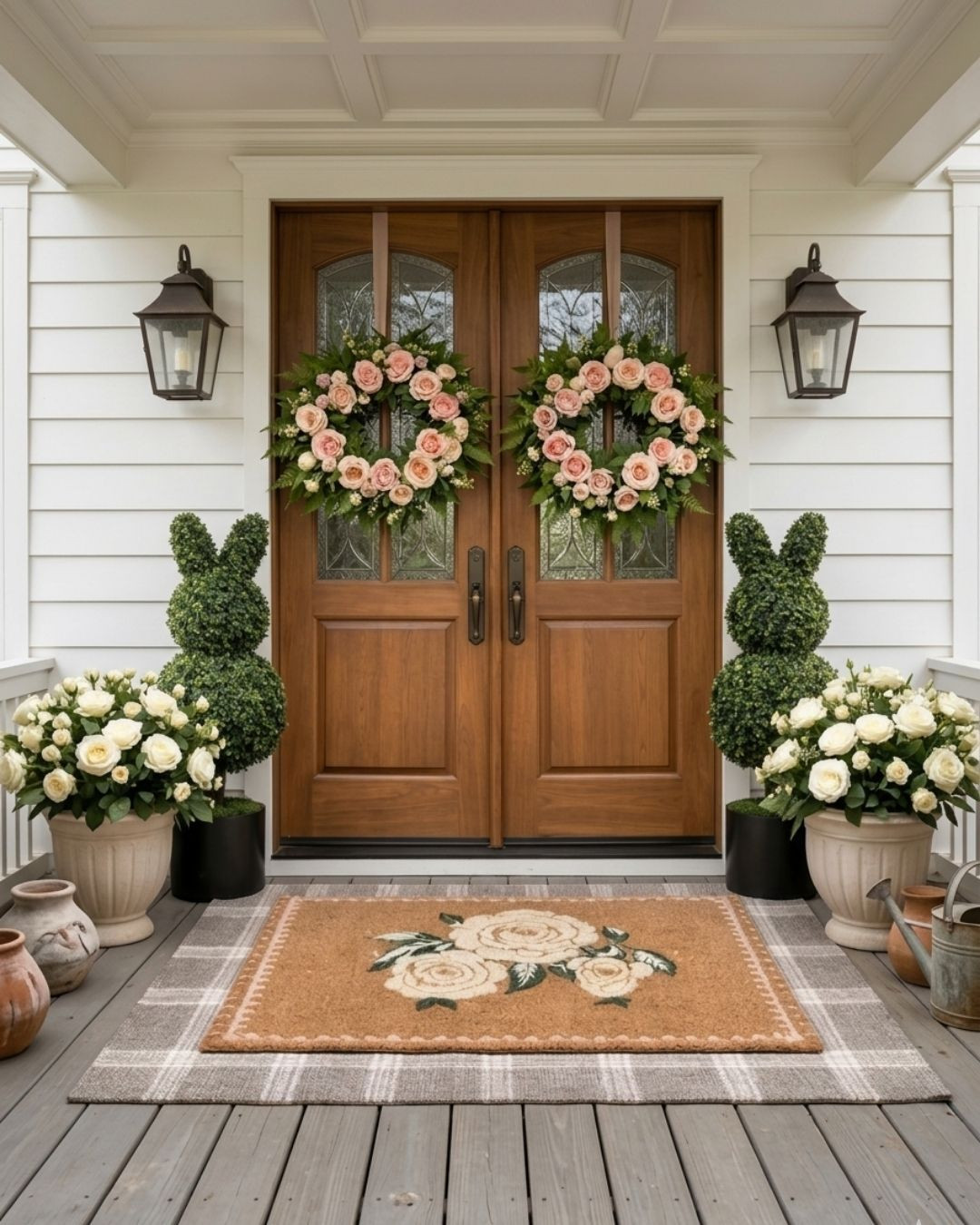 Spring decor porch inspo😍
Easter / Spring front porch 🐇 #bunnytopiaries #springporch #easterporch #amazon #walmart #target #wayfair #easterdoormat #easterdecor #springwreath #doormat #spring #homedecor #porch 

 #LTKdayinmylife #LTKSeasonal #LTKHome