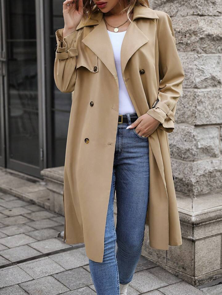 SHEIN LUNE Double Breasted Belted Trench Coat | SHEIN