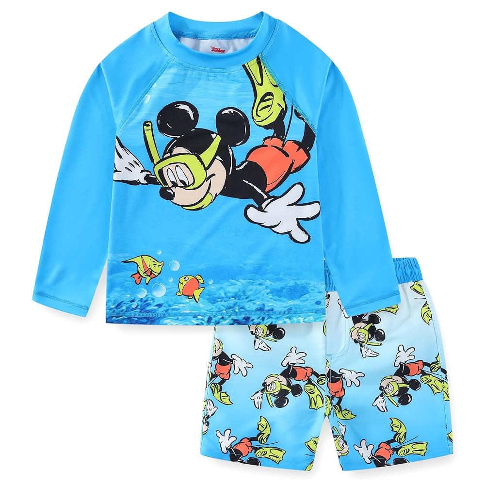Disney Mickey Mouse Boys UPF 50+ Rash Guard and Swim Trunks Swimsuit for Infant, Toddler, and Big... | Amazon (US)