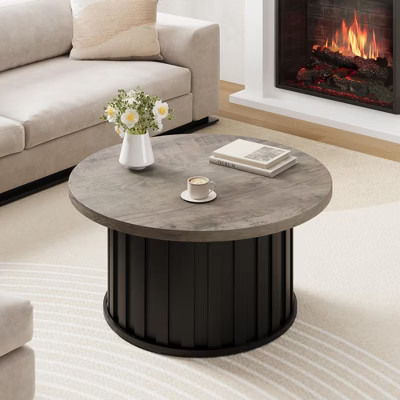 31.9" Fluted Center Table, Mid Century Modern Coffee Table with Metal Base, Round Coffee Table for Living Room, Home Small Space, Apartment | Target