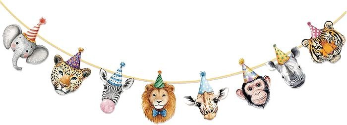 Animals Birthday Banner for Kids,Jungle Zoo Theme Garland Birthday Party Supplies,Children Jungle... | Amazon (US)