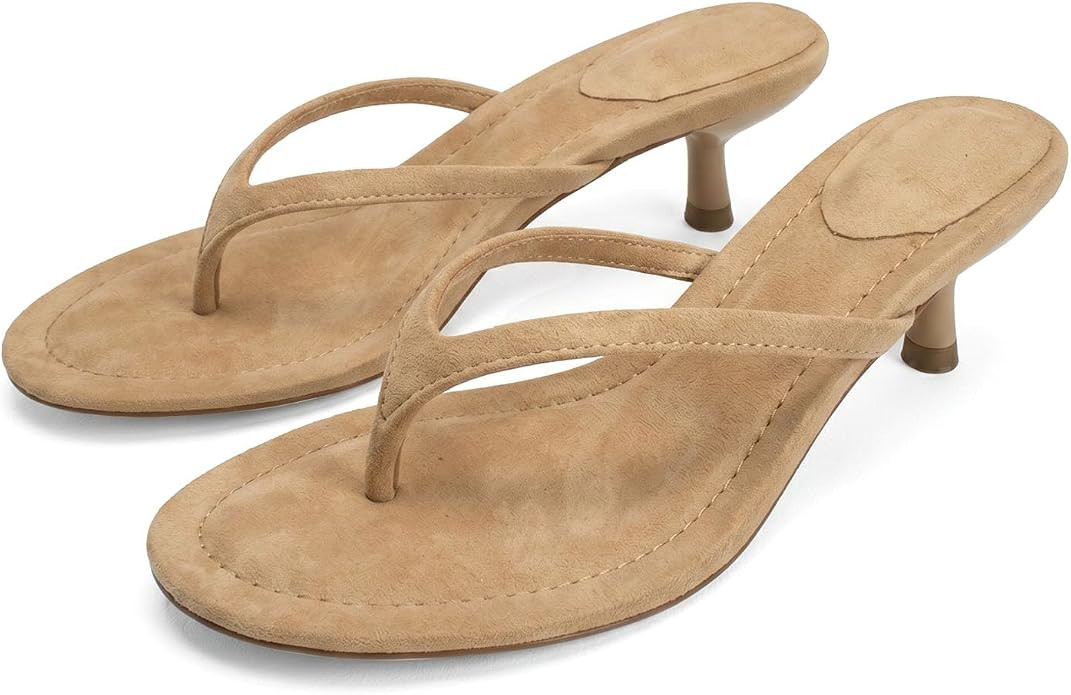 Suede Flip Flops for Women Open Round Toe Thong Heeled Sandals Low Kitten Heels Comfortable Summe... | Amazon (US)