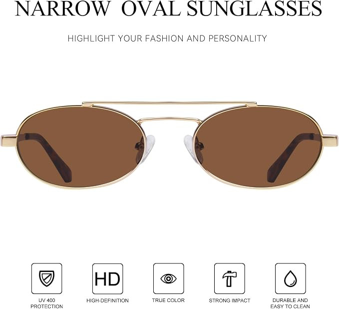 mosanana Trendy Oval Sunglasses for Women Retro Small 90s Metal Style MS52588 | Amazon (US)