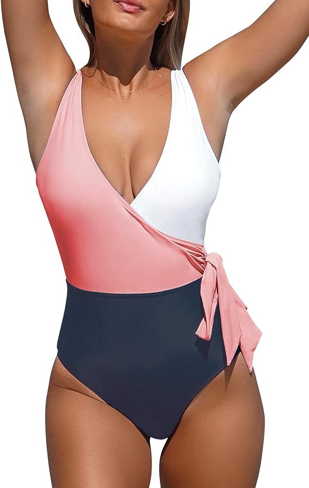 Women's One Piece Swimsuit Knotted Color Block Bathing Suit | Amazon (US)