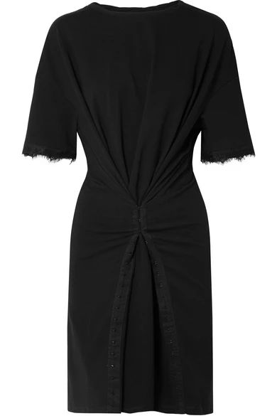 Opening Ceremony - Lace-trimmed Gathered Cotton-blend Jersey Mini Dress - Black | NET-A-PORTER (US)