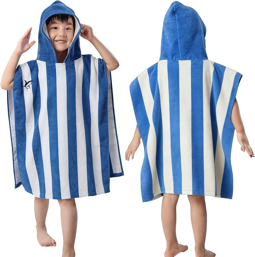 Striped Bath Beach Poncho Towel with Hood for Kids Boys and Girls for Shower, Pool, Swim,Beach, S... | Amazon (US)