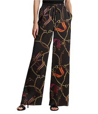 Lauren Ralph Lauren Satin Charmeuse Belting Print Wide Leg Pants | Dillard's | Dillard's