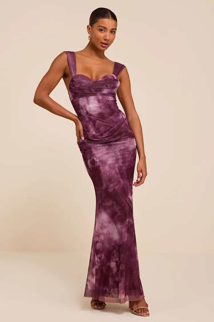 Cecily Purple Mesh Bustier Maxi Dress | Lulus