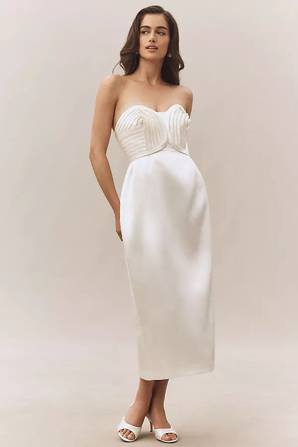 BHLDN Strapless Satin Midi Dress | Anthropologie (US)