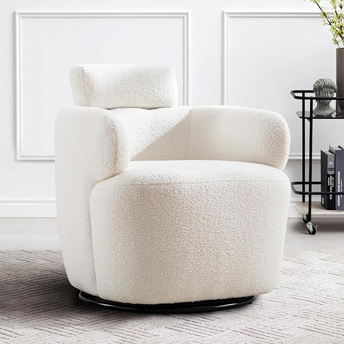 Small Swivel Accent Chair, 360°Barrel Boucle Round Modern Armchair, Tufted Upholstered Single So... | Amazon (US)