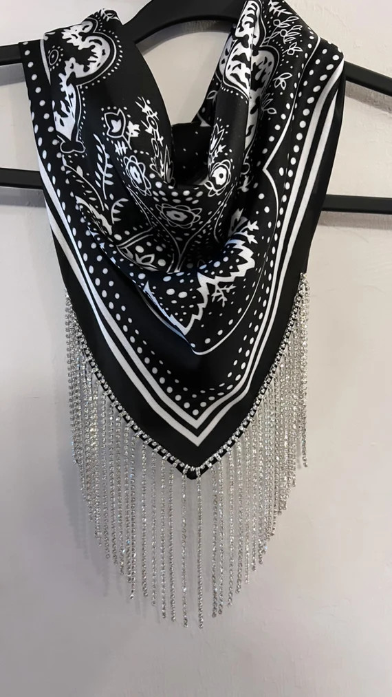 Silk Bandana with Rhinestone Fringe | Etsy (US)