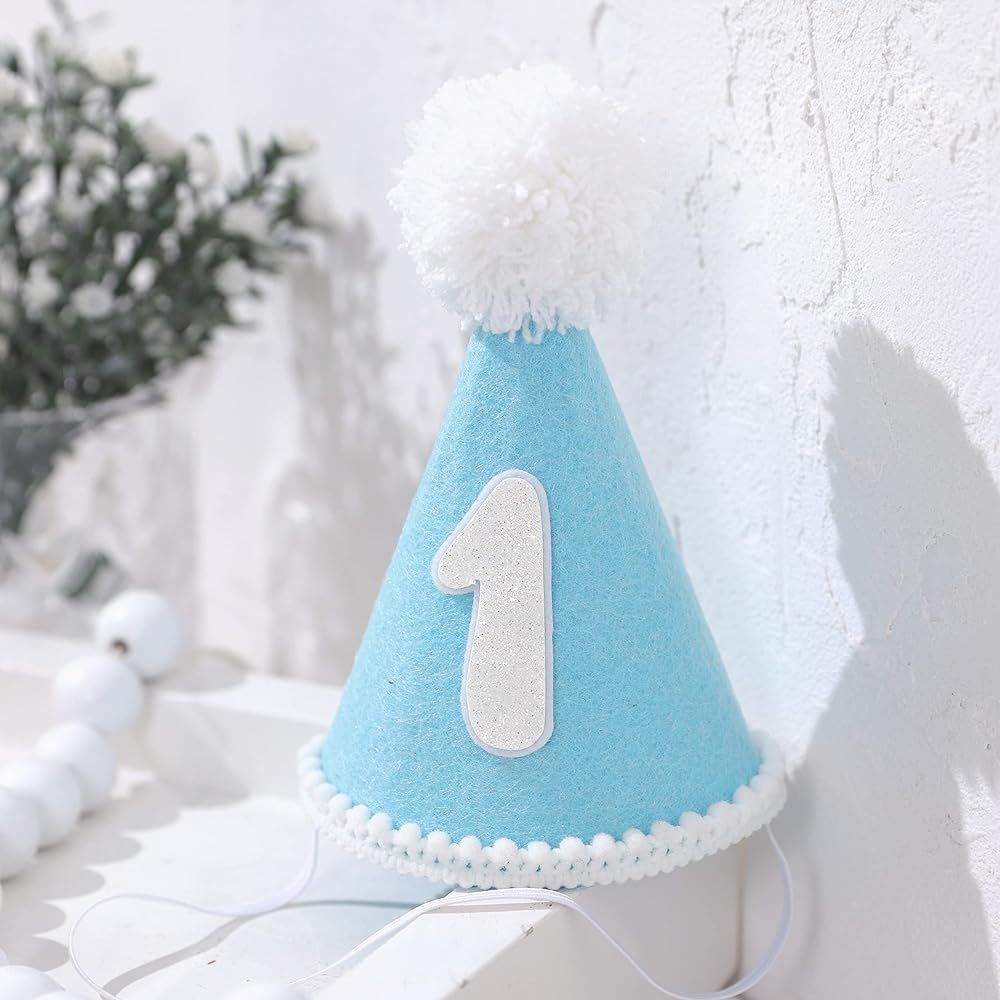 Agkvw Blue 1st Birthday Hat for Boys- Light Blue and White First Party Hat, Little Man 1st Birthd... | Amazon (US)