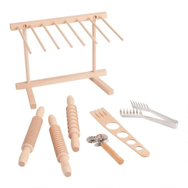 Beech Wood and Steel Pasta Tool Set with Drying Rack 7 Piece | World Market
