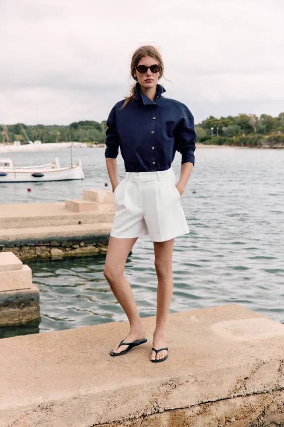 HIGH-WAIST DARTED BERMUDA SHORTS | Zara UK
