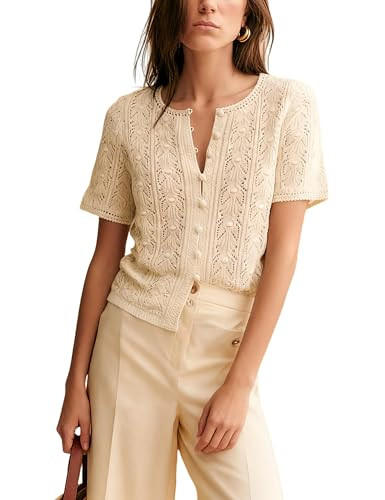 Bianstore Womens Casual Short Sleeve Crochet Knit Cardigans Lightweight Button Down Hollow Out Sw... | Amazon (US)