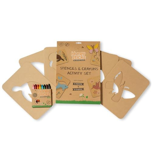 Honeysticks Kids Activity Set - 6 Large Stencils for Kids Plus Jumbo Non-Toxic Beeswax Crayons (8pk), Perfect First Stencils for Toddler/Preschool Art, Drawing and Coloring, Ideal Gifts for Kids 3-5 | Amazon (US)