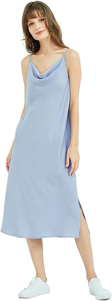 SUPESU Women's Adjustable Sleeveless Spaghetti Strap Silky Satin Midi Slip Dress | Amazon (US)