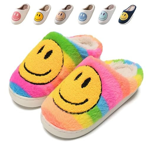 Sierlos Cute Smile Slippers for Kids - Happy Face Soft Plush Preppy Slippers with Memory Foam and Warmth - Rainbow Indoor/Outdoor 3233 | Amazon (US)