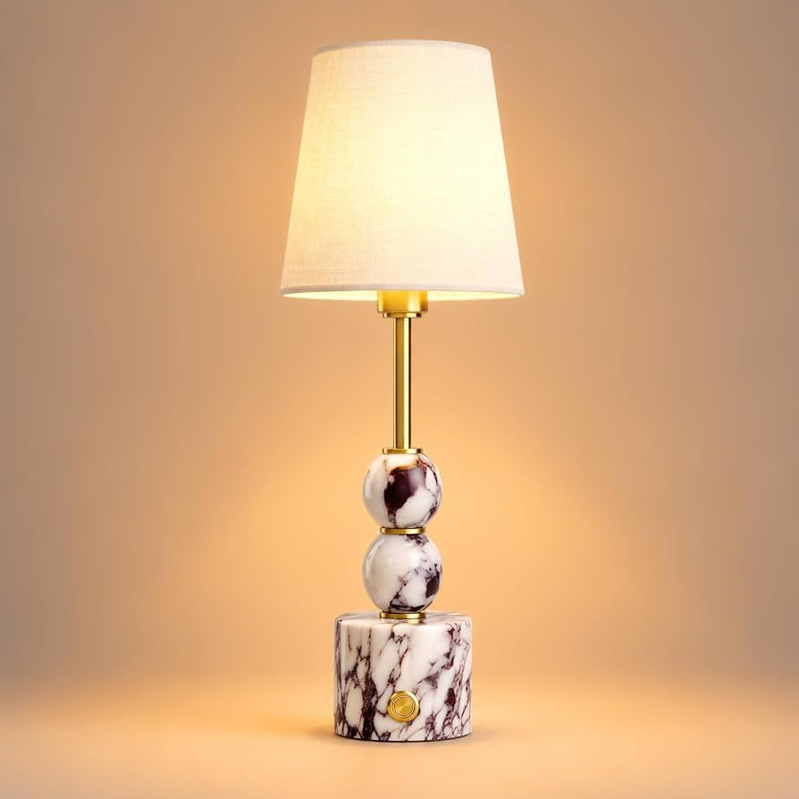 3\u2011Level Dimmable, 3000K Warm Glow, Soft Linen Shade, USB Charging,Unique Stone Veining, Touc... | Amazon (US)