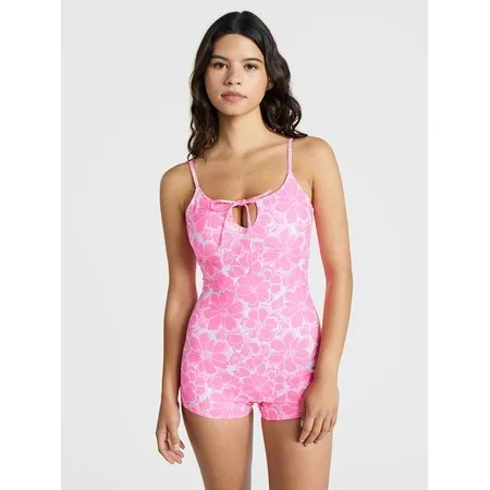 No Boundaries Printed Tie-Front Swim Bodysuit Women’s | Walmart (US)