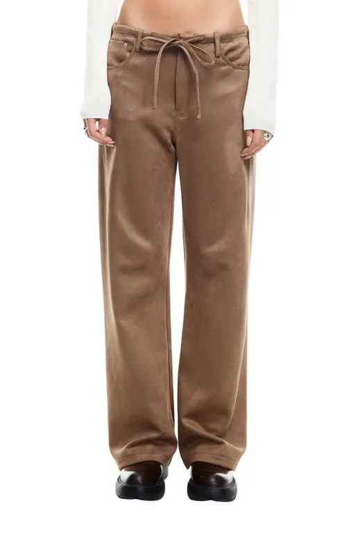 LIONESS Dusty Faux Suede Straight Leg Pants in Coffee at Nordstrom, Size Medium | Nordstrom