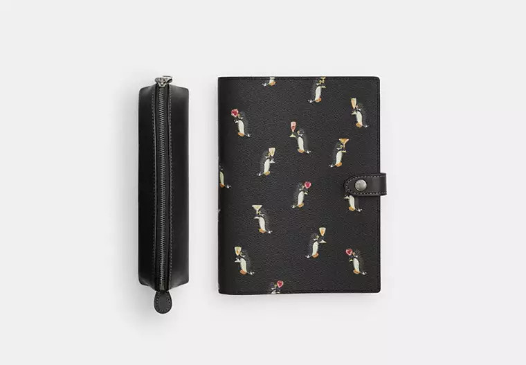 Coach Outlet Boxed Notebook And Pencil Case Set With Penguin Print - Black | Coach Outlet US