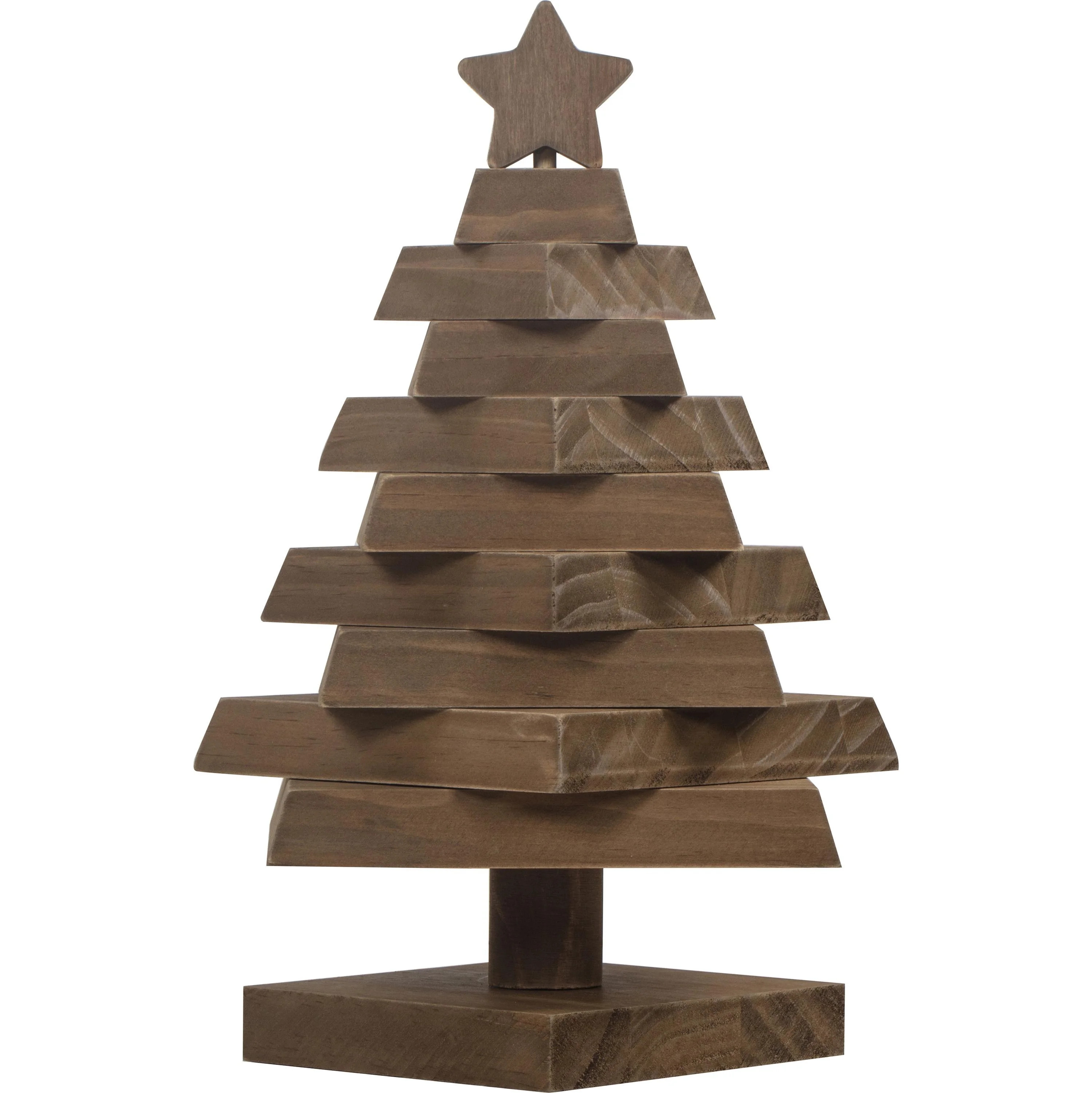 Holiday Time Wide Stacked Wood Christmas Tree Dimensional Christmas Tabletop Decoration - Walmart... | Walmart (US)