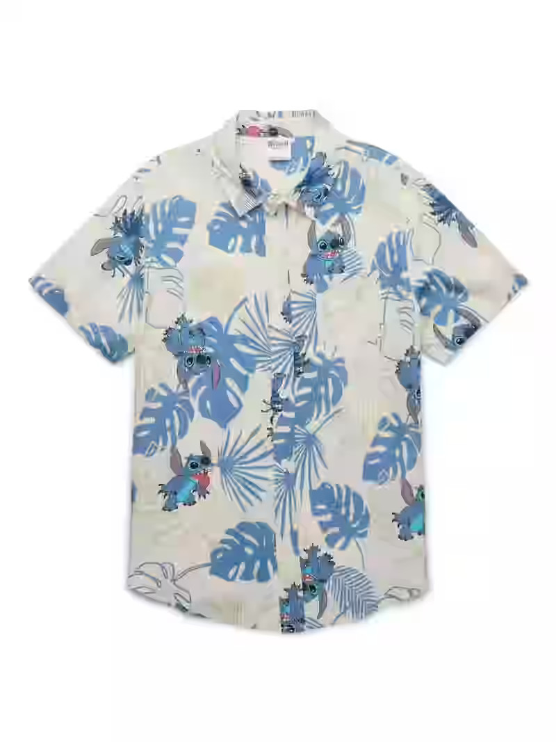 Stitch Boys' Print Button Up Shirt with Short Sleeves, Sizes 4-18 | Walmart (US)