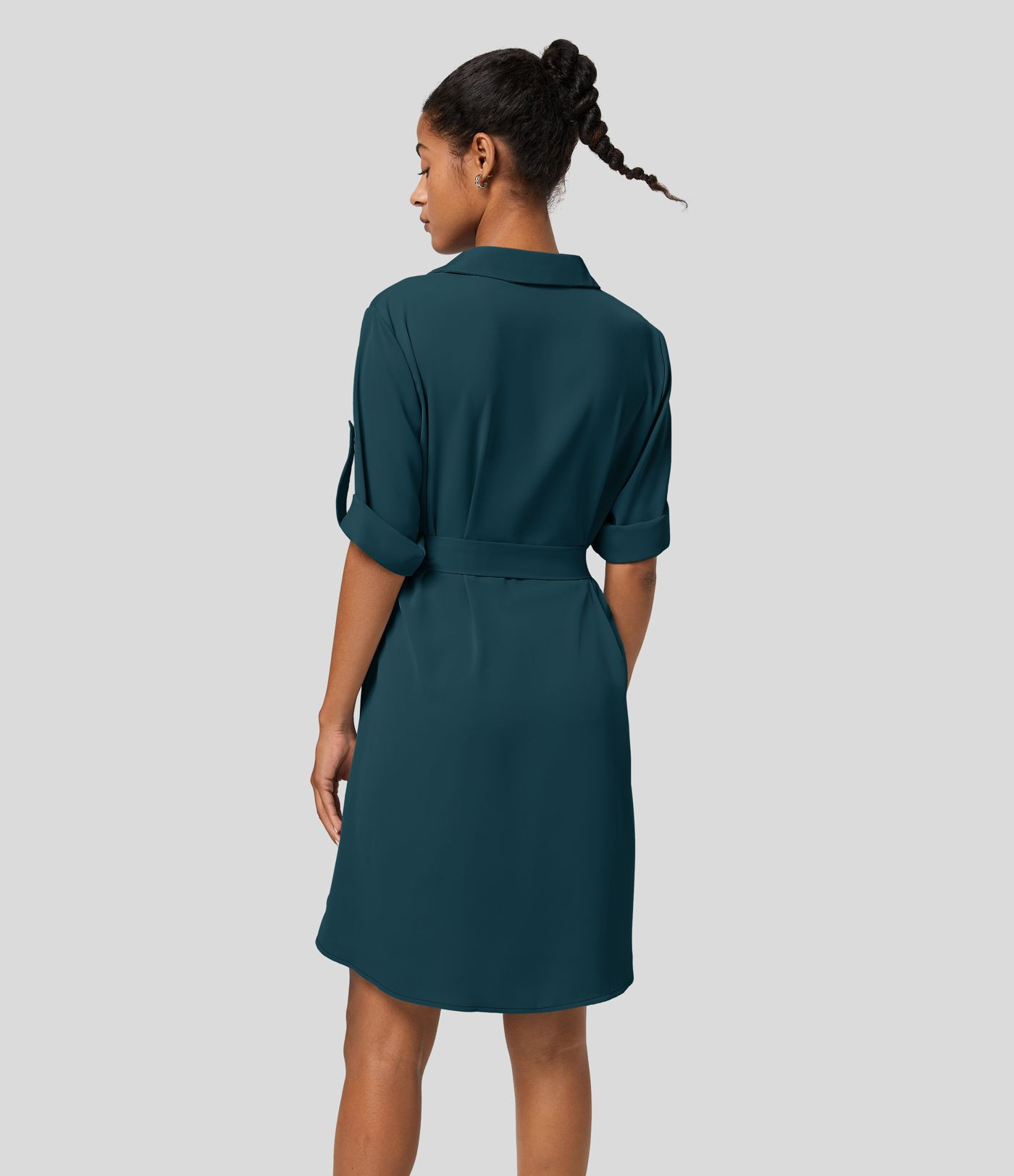 Women\u2019s Roll Up Sleeve Belted Relaxed Work Shirt Dress - Halara | HALARA