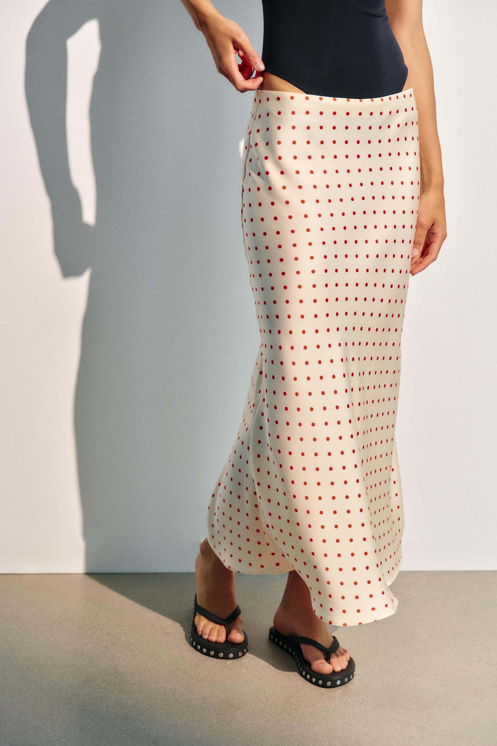 POLKA DOT SATIN MIDI SKIRT | Zara UK