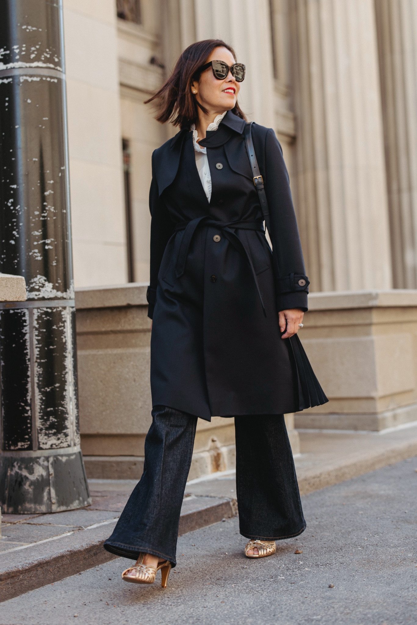 Fall Outfit
Navy Sandro Trench Coat-wearing size 2 or medium. The perfect fit. 
J. Crew Sailor Jeans- fits True to size 
Sèzane Chlo Top- wearing size 38 or size 6. 
Sèzane Gold Sandals- fit true to size 
Linking similar bag


#LTKOver40 #LTKSeasonal #LTKStyleTip
