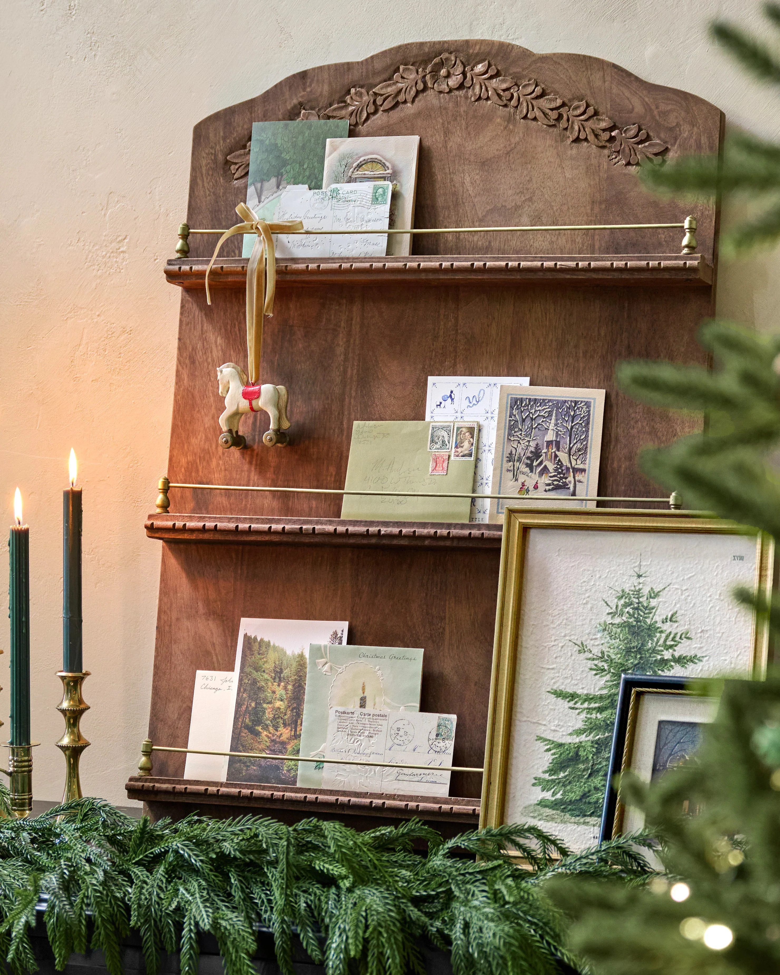 Gloria Carved Wood and Brass Display Shelf | Magnolia