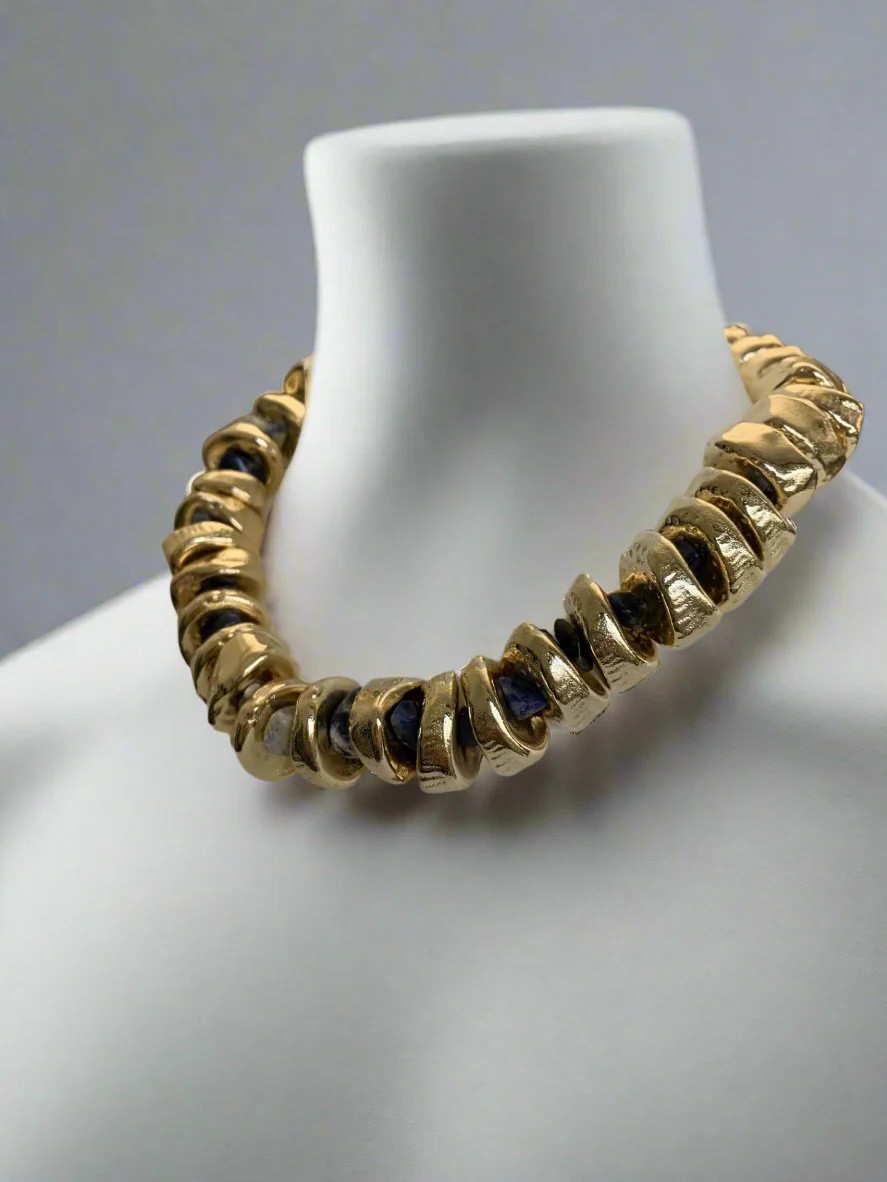 Indigo and Gold Chunky Beaded Necklace | Benaar La