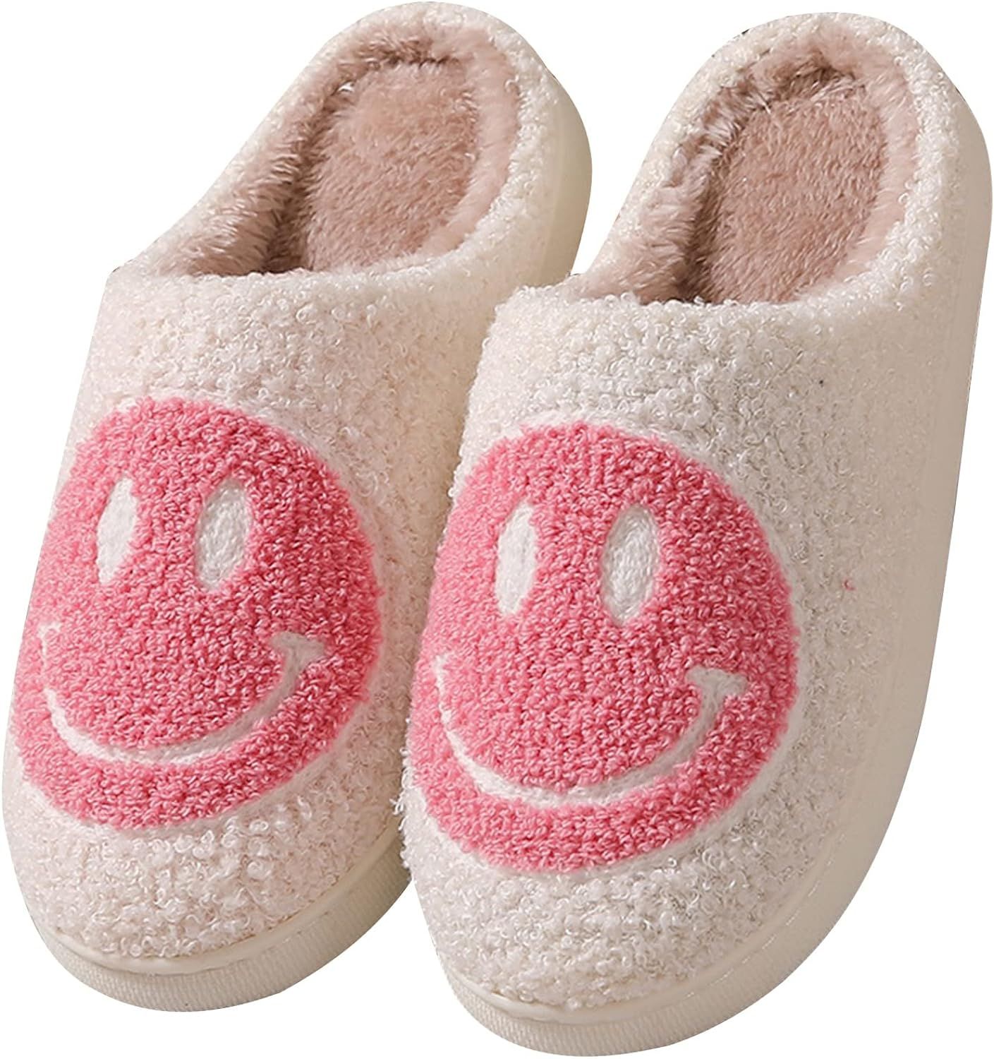 Smiley Face Slippers for Women and Men Retro Soft Plush Lightweight House Slippers Slip-on Cozy I... | Amazon (US)
