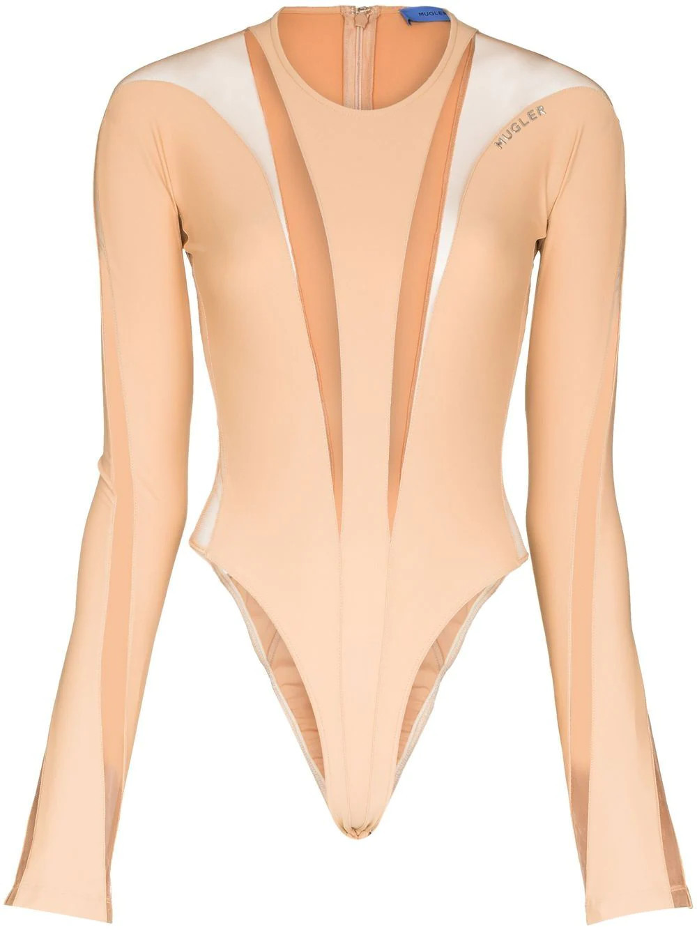 Mugler panelled long-sleeve sheer bodysuit - Neutrals | Farfetch Global