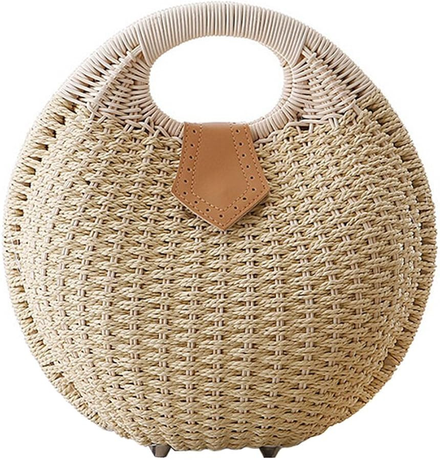 TONWHAR\u00ae Lady's Stylish Shell Shape Straw Tote Handbag Rattan Beach Bag | Amazon (US)