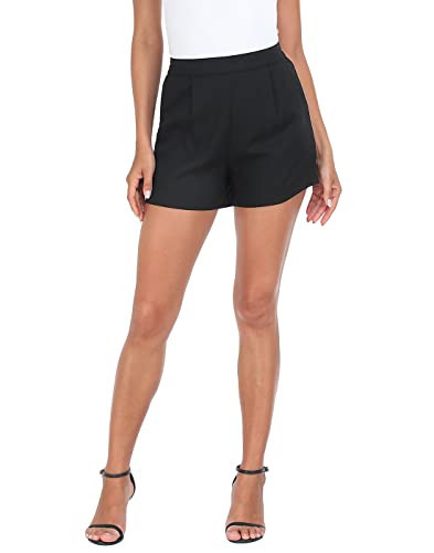 HDE High Waisted Linen Blend Pull On Dressy Summer Shorts for Women with Pockets Black - M | Amazon (US)