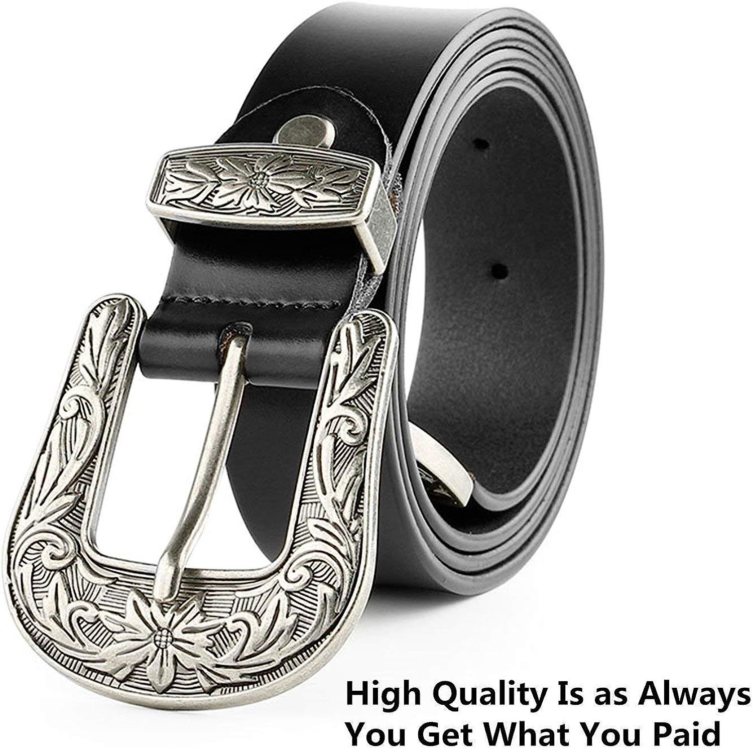 JASGOOD Women Leather Belts Ladies Vintage Western Design Black Waist Belt for Pants Jeans Dresse... | Amazon (US)