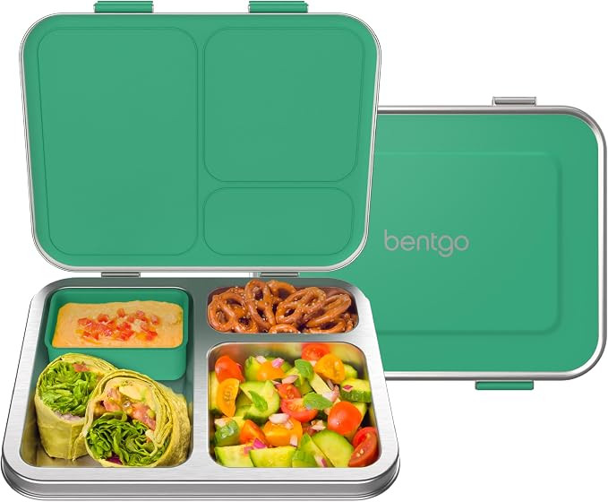 Bentgo Kids Stainless Steel Leak-Resistant Lunch Box - 3-Compartments with Bonus Silicone Contain... | Amazon (US)