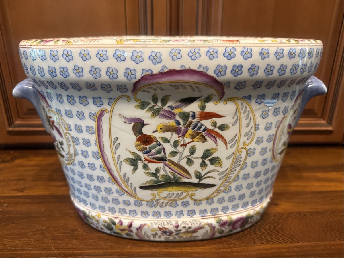 Large Vintage Porcelain Oval Jardiniere Wine Cooler Planter Asian Birds | eBay US